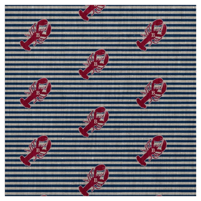 Tissu Rayure blanche bleue de monogramme rouge nautique (Échantillon)