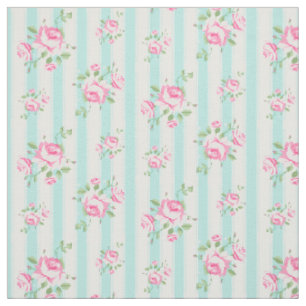 Tissu Rayure florale Teal de rose classique de cru
