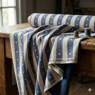 Tissu Rayure Vintage & Petites Étoiles Bleu & Blanc ID13