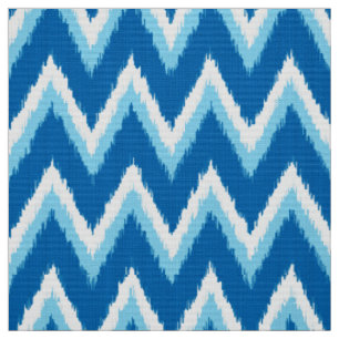 Tissu Rayures d'Ikat Chevron - cobalt, bleu de ciel et