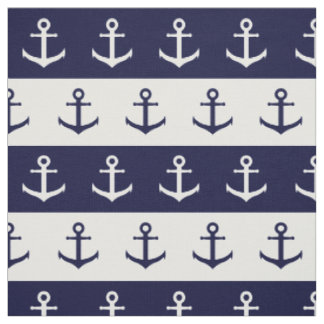 Tissu Rayures et motif nautiques d'ancre