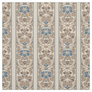 Tissu Rayures florales brun clair, crèmes et bleues