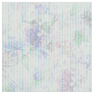 Tissu Rayures florales turquoises de lavande de rose en
