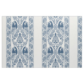 Tissu Rayures médiévales d'oiseau à l'indigo