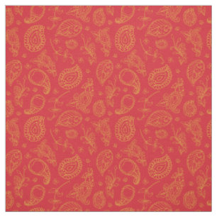 Tissu Red and Gold Indian Saree Paisley Motif