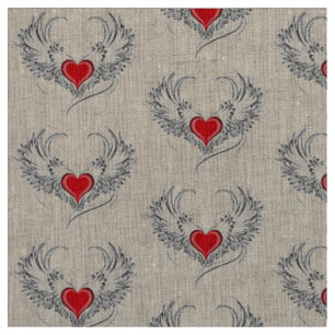 Tissu Red Angel Coeur avec ailes