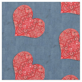 Tissu Red Bandana Heart Denim Combo