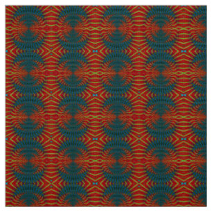 Tissu Red Blue Modern Ethnic Textile Tribal Print Trippy