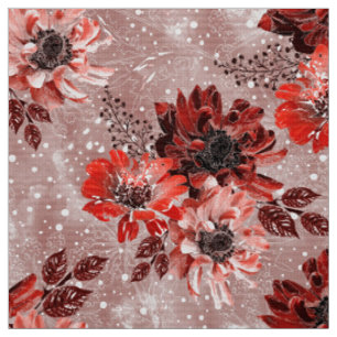 Tissu Red, burgundy flowers.