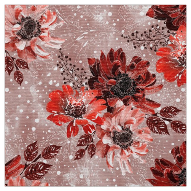 Tissu Red, burgundy flowers. (Échantillon)