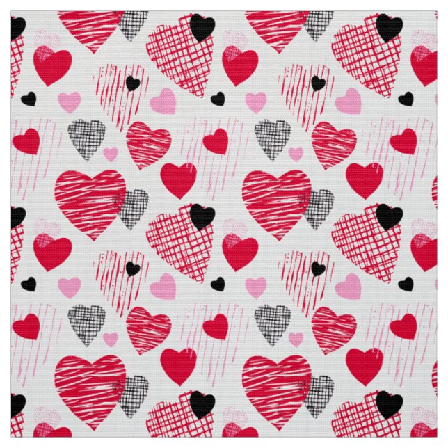 Tissu Red Whimsical Hearts Motif Valentine (Échantillon)