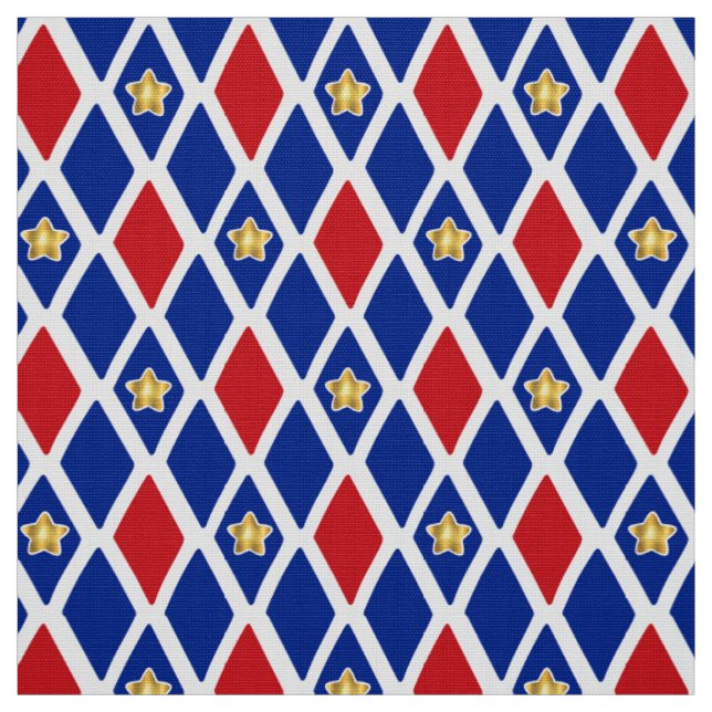 Tissu Red White Blue Diamond Gold Star (Échantillon)