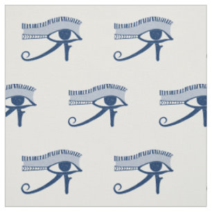 Tissu Regard vieilli Oeil de Horus Bleu et Blanc