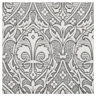 Tissu Renaissance gothique Fleur de Lys - noir et blanc
