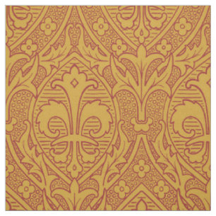 Tissu Renaissance gothique Fleur de Lys - Rouge sur or