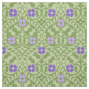 Tissu Renaissance gothique florale, verte et violette