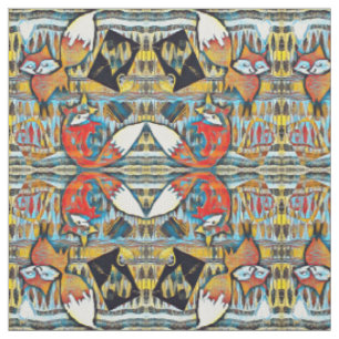 Tissu Renards rouges et motif reflétés de coeurs