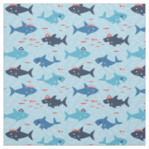 Tissu requins cool avec casquettes pirates sur bleu clai