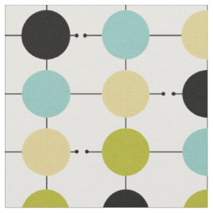 Tissu Rétro Aqua bleu jaune vert Cercles noirs MCM