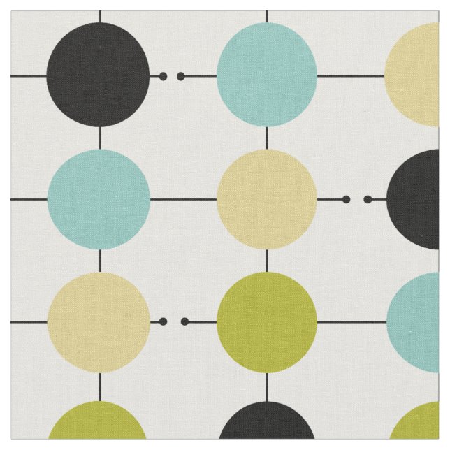 Tissu Rétro Aqua bleu jaune vert Cercles noirs MCM (Fermer)