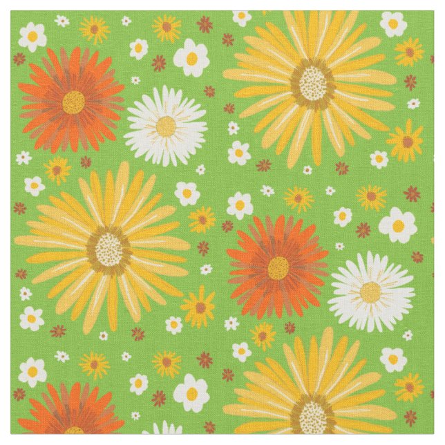 Tissu Retro Daisies Motif Green (Fermer)