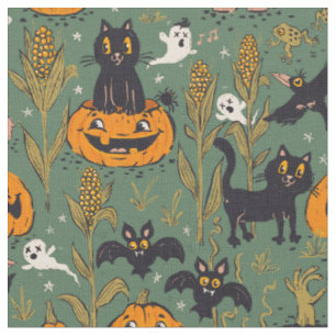 Tissu Retro Halloween motif dans le style de dessin anim