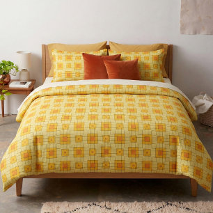 Tissu Rétro Moderne Milieu du Siècle Art Optique Jaune e