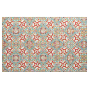 Tissu Retro Pretty Chic Rouge Turquoise Mosaïque Motif
