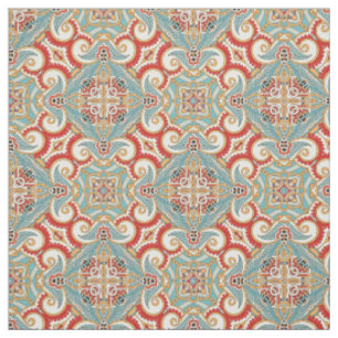 Tissu Retro Pretty Chic Rouge Turquoise Mosaïque Motif