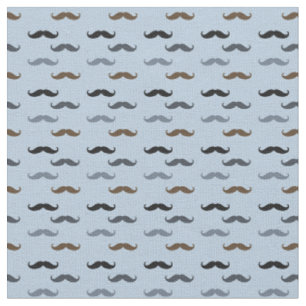 Tissu Rétros moustaches bleues Brown noires