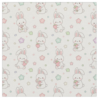 Tissu Rêves les plus doux : Lapin Kawaii et Fraise