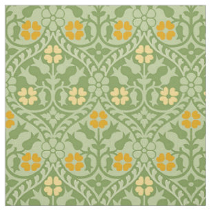 Tissu Revival gothique Floral, vert et verge d'or