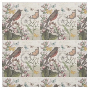 Tissu Robin Elegant Bird Butterfly French Art