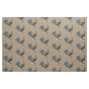 Tissu Rooster Coloré Sur Faux Jute Burlap Motif