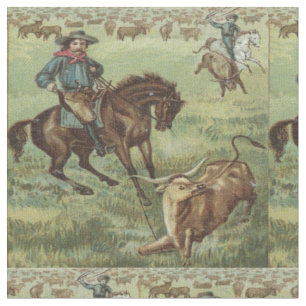 Tissu Roping de boeuf occidental vintage de cowboy