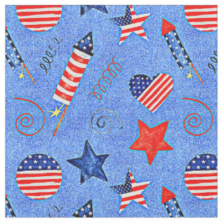 Tissu Roquettes 4e Juillet Etoiles Drapeau Rouge Blanc B