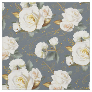 Tissu Rose blanche or romantique Floral