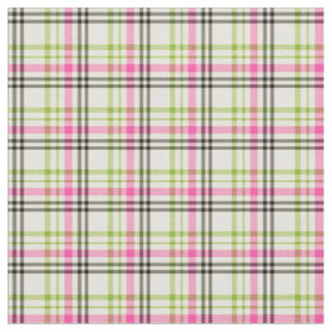 Tissu Rose Chaud et Vert Citron Carreaux Vintage