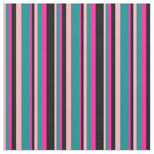 Tissu Rose clair, Cyan foncé, Lignes roses profondes et 