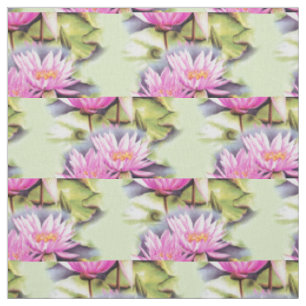 Tissu rose d'art d'aquarelle de lilypads de