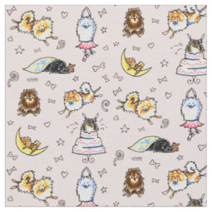 Tissu Rose espiègle de Pomeranians
