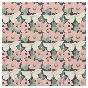 Tissu Rose et crème - Luna Moth and Moonflowers