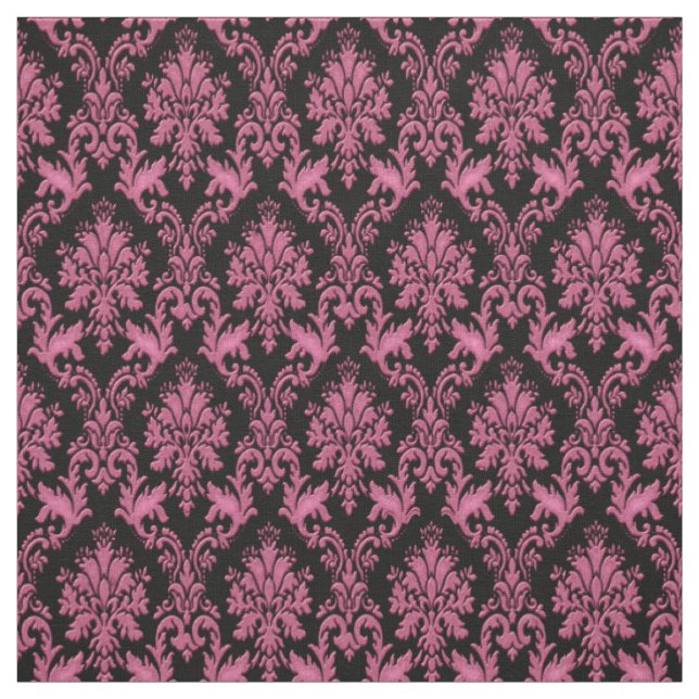 Tissu rose-foncé et noir d'impression de damassé (Échantillon)