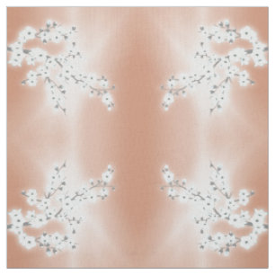 Tissu Rose Gold White Cherry Blossoms Motif Fabric