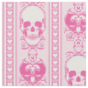 Tissu rose Motif à bande crâne baroque