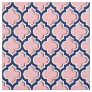 Tissu Rose, Navy Blue Moroccan Quatrefoil #5DS