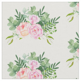 Tissu Rose rose et bouquet d'eucalyptus