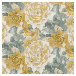 Tissu Roses Jaunes Dorées Motif Floral