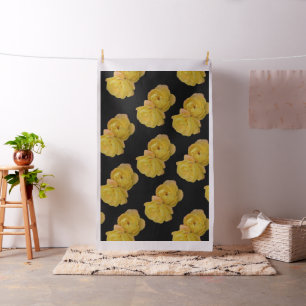 Tissu Roses Jaunes Sur Arrière - plan Noir, Matière En C