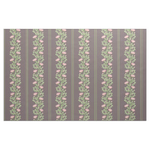 Tissu Roses roses et rayures sur plum foncé (petite éche